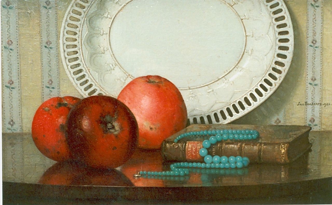 Bogaerts J.J.M.  | Johannes Jacobus Maria 'Jan' Bogaerts, Still life with apples, Öl auf Leinwand 25,5 x 40,3 cm, signed l.r. und dated 1921