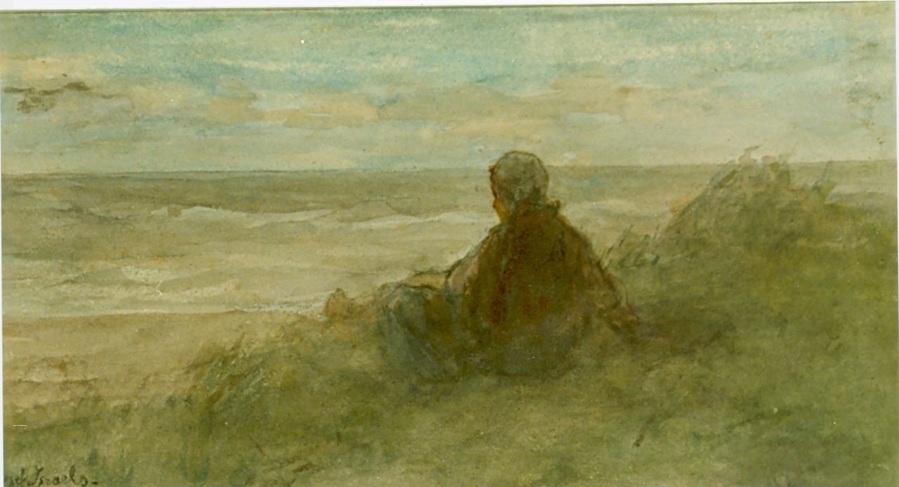 Israëls J.  | Jozef Israëls, A girl in the dunes, Aquarell auf Papier 17,0 x 31,0 cm, signed l.l.