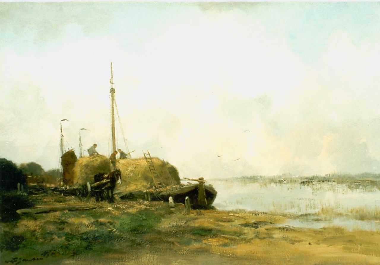 Jansen W.G.F.  | 'Willem' George Frederik Jansen, Farmwork, Öl auf Leinwand 50,0 x 70,0 cm, signed l.l.