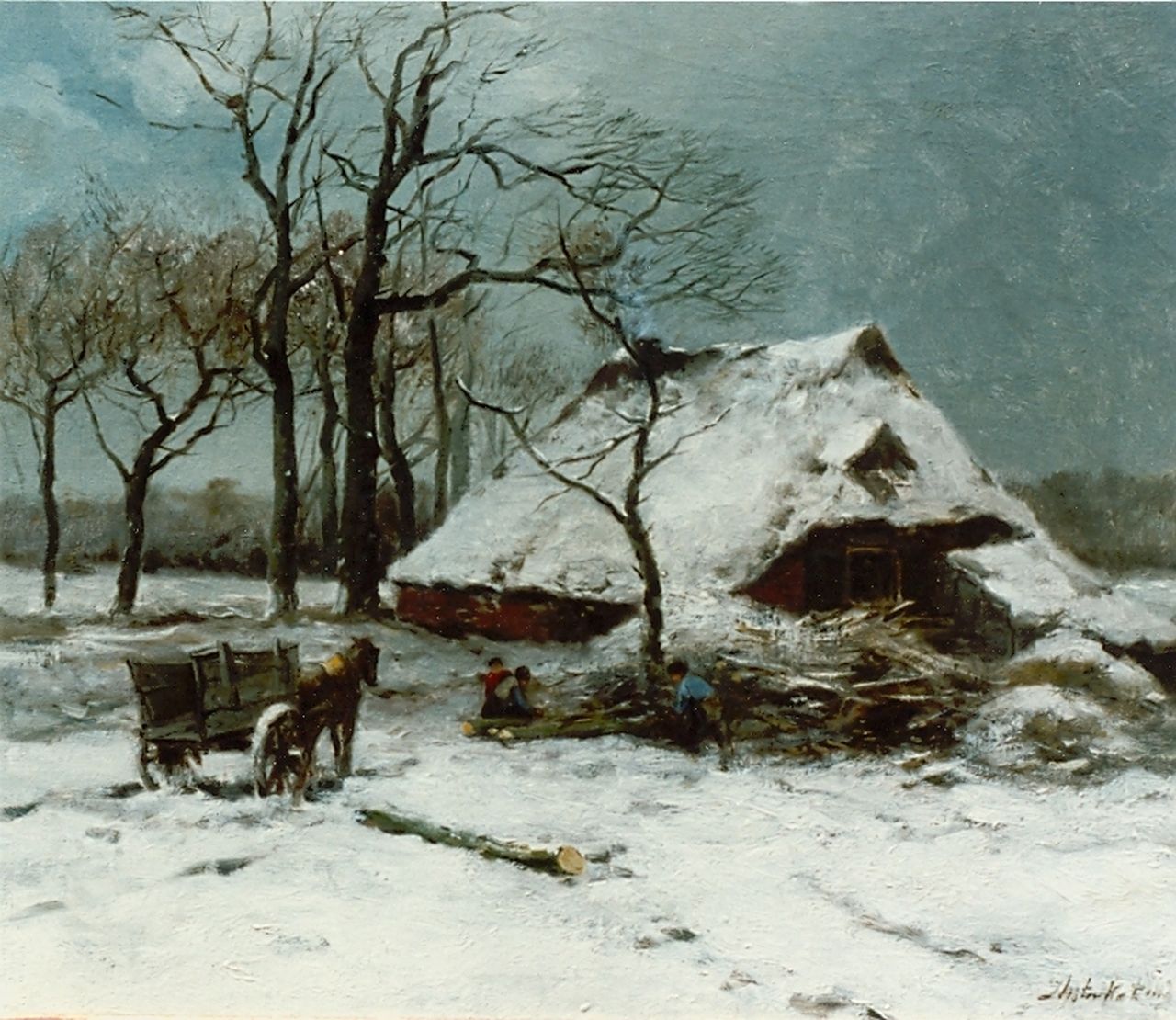 Kate J.M. ten | Johannes Marius ten Kate, Gathering wood in winter, Öl auf Leinwand 40,3 x 47,3 cm, signed l.r.