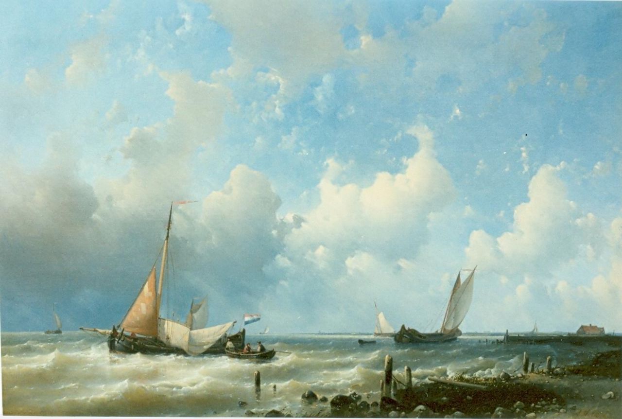 Hulk A.  | Abraham Hulk, Sailing boats near the Dutch coast, Öl auf Leinwand 62,0 x 91,0 cm, signed l.r.