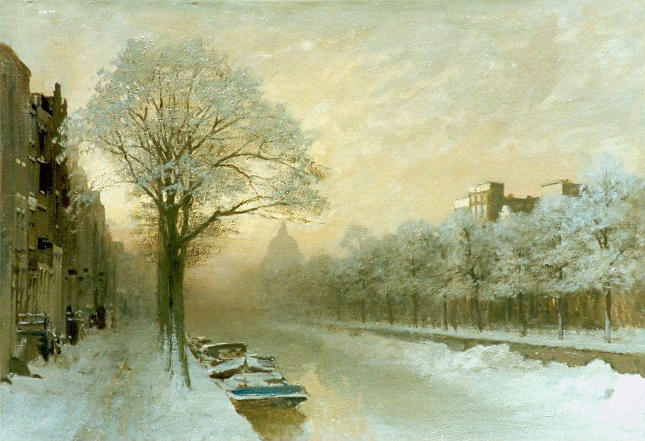 Klinkenberg J.C.K.  | Johannes Christiaan Karel Klinkenberg, A view of the Singel in winter, Amsterdam, Öl auf Leinwand 51,0 x 70,0 cm, signed l.r.