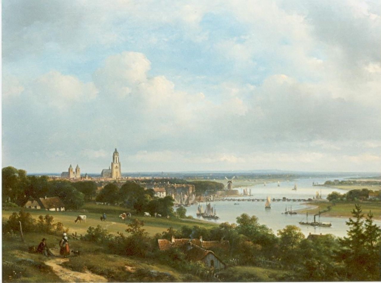 Kleijn L.J.  | Lodewijk Johannes Kleijn, View of Arnhem with the river Rhine in the distance, Öl auf Holz 34,7 x 47,0 cm, signed l.l.