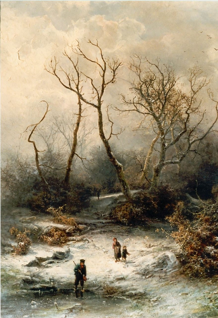 Kluyver P.L.F.  | 'Pieter' Lodewijk Francisco Kluyver, Children playing in a snow-covered landscape, Öl auf Holz 49,6 x 39,7 cm, signed l.r.
