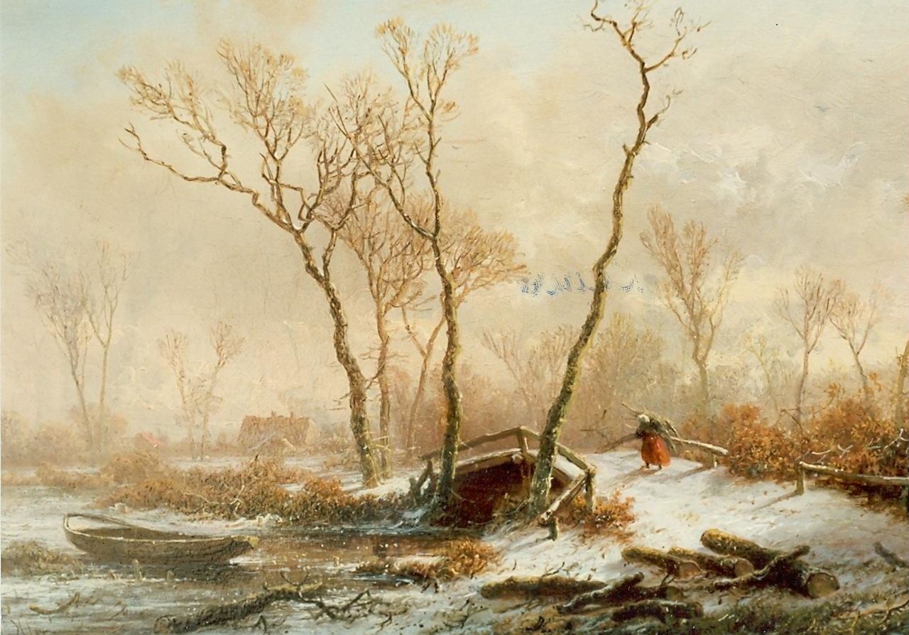 Kluyver P.L.F.  | 'Pieter' Lodewijk Francisco Kluyver, A winter landscape, Öl auf Holz 19,6 x 28,5 cm, signed l.l.