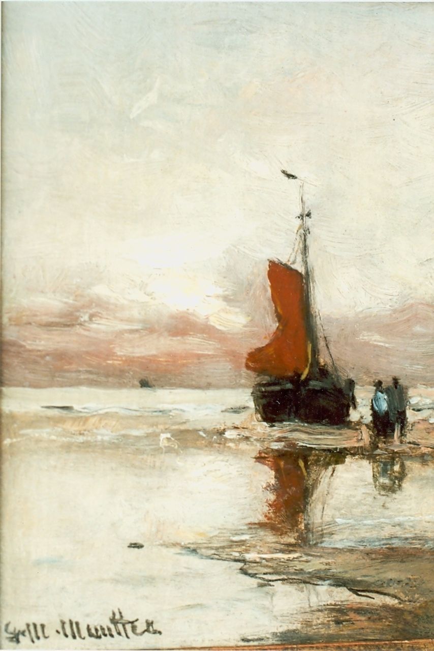 Munthe G.A.L.  | Gerhard Arij Ludwig 'Morgenstjerne' Munthe, Fishing boat on the beach, Öl auf Holz 16,0 x 12,3 cm, signed l.l.