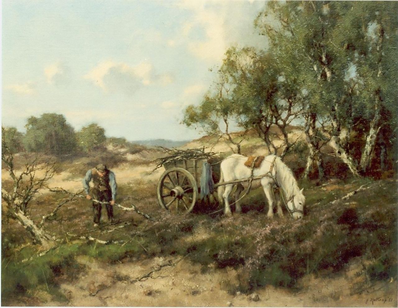 Holtrup J.  | Jan Holtrup, Woodgatherer in landscape, Öl auf Leinwand 40,0 x 50,0 cm, signed l.r. und executed '51