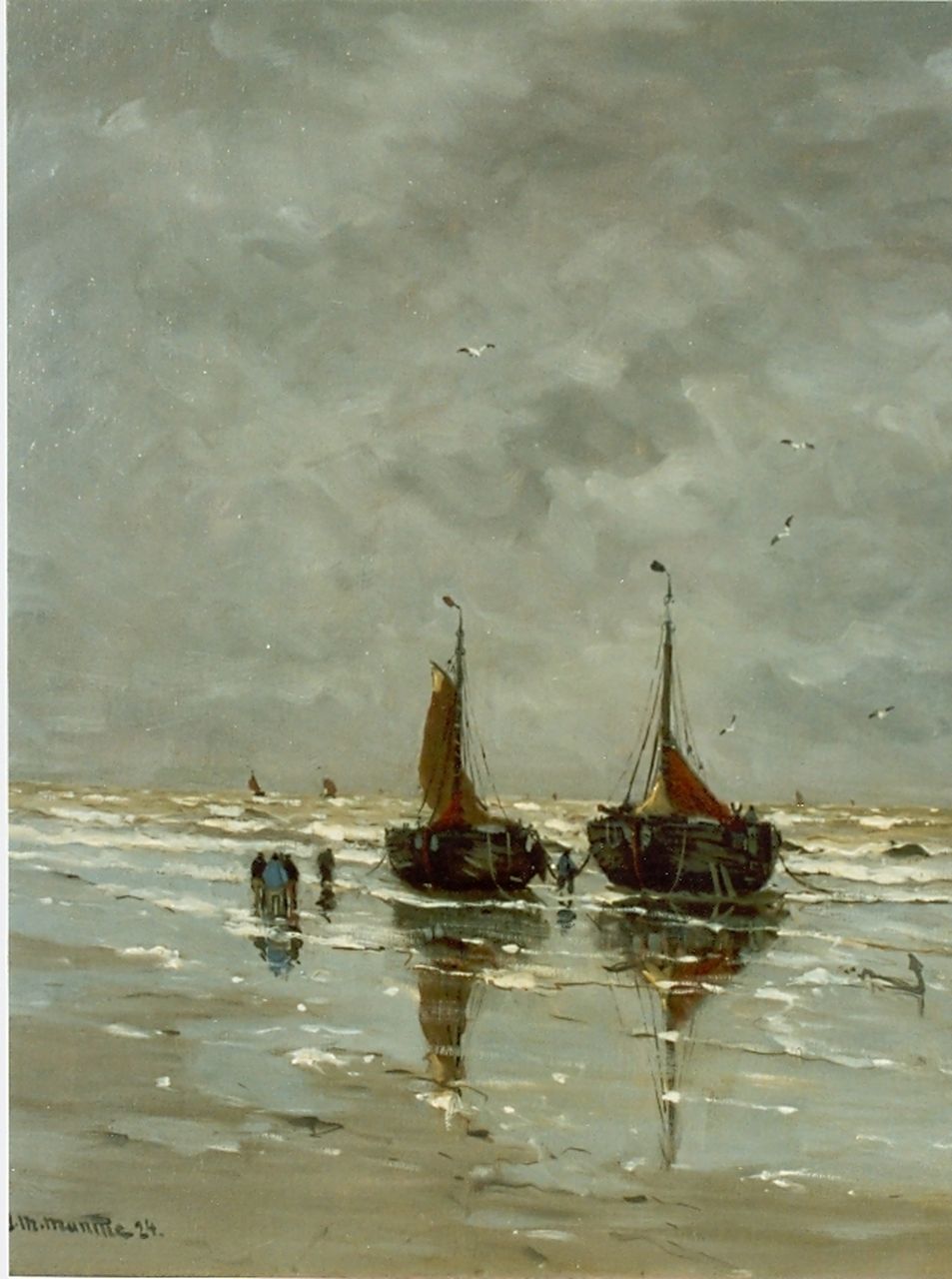 Munthe G.A.L.  | Gerhard Arij Ludwig 'Morgenstjerne' Munthe, Fishing boats in the surf, Öl auf Leinwand 60,0 x 50,0 cm, signed l.l.