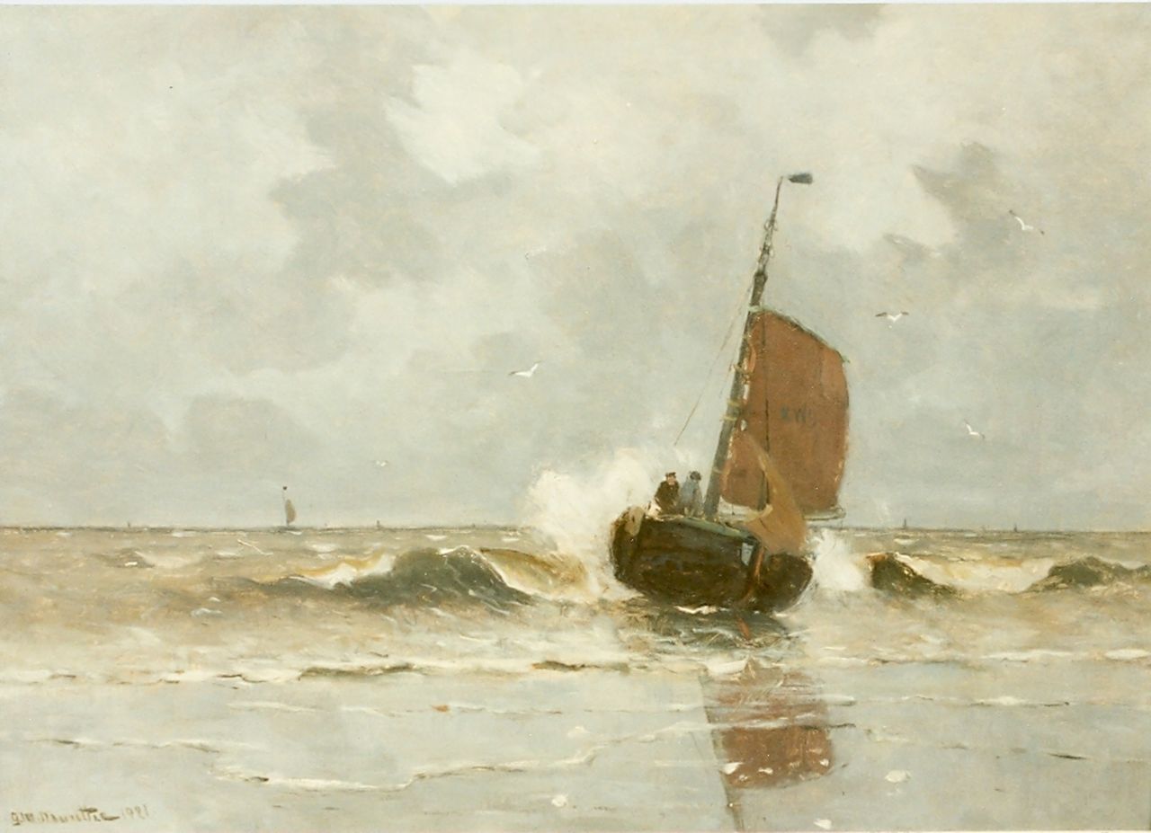 Munthe G.A.L.  | Gerhard Arij Ludwig 'Morgenstjerne' Munthe, Sailing vessel in the surf, Öl auf Leinwand 50,0 x 70,0 cm, signed l.l. und dated 1921