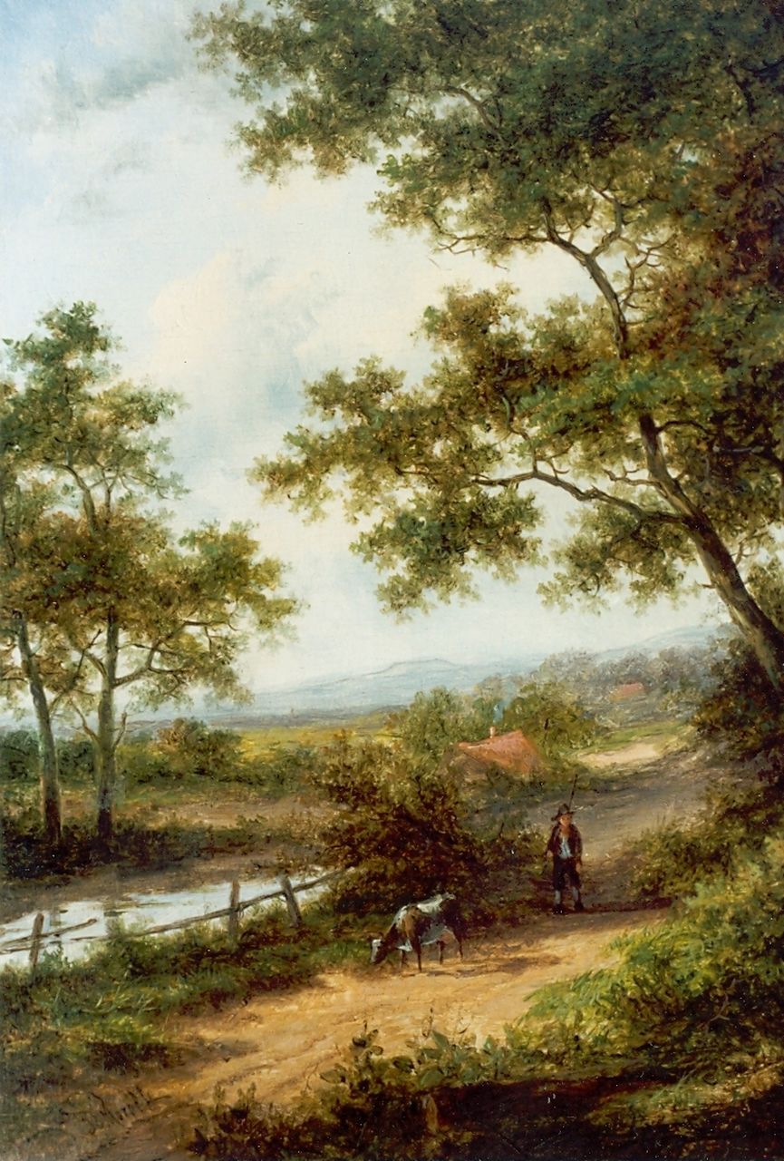 Morel I J.E.  | Jan Evert Morel I, A forest landscape, Öl auf Holz 25,3 x 19,3 cm, signed l.l.