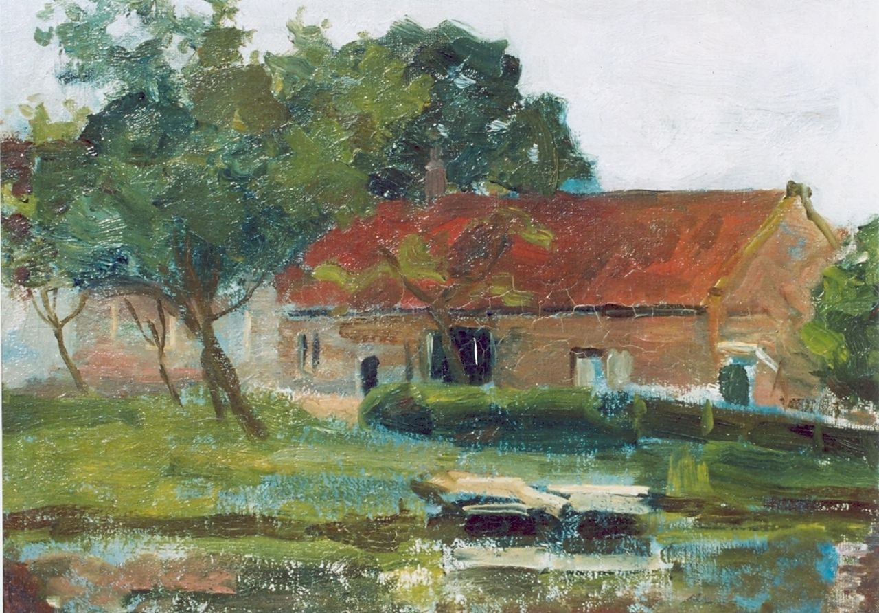 Mondriaan P.C.  | Pieter Cornelis 'Piet' Mondriaan, A farm along a canal, Öl auf Leinwand Malereifaser 35,5 x 46,0 cm, signed l.l.