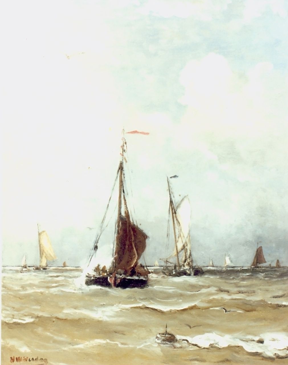 Mesdag H.W.  | Hendrik Willem Mesdag, Fishing boats at sea, Öl auf Leinwand 50,0 x 40,0 cm, signed l.l.