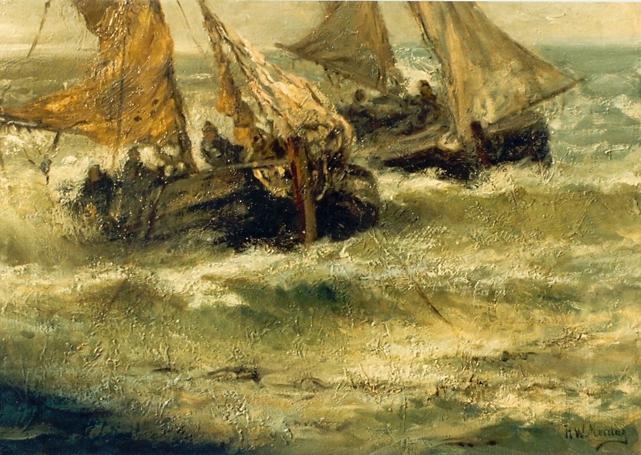Mesdag H.W.  | Hendrik Willem Mesdag, Fishing boats in full sail, Öl auf Leinwand 43,0 x 59,0 cm, signed l.r.