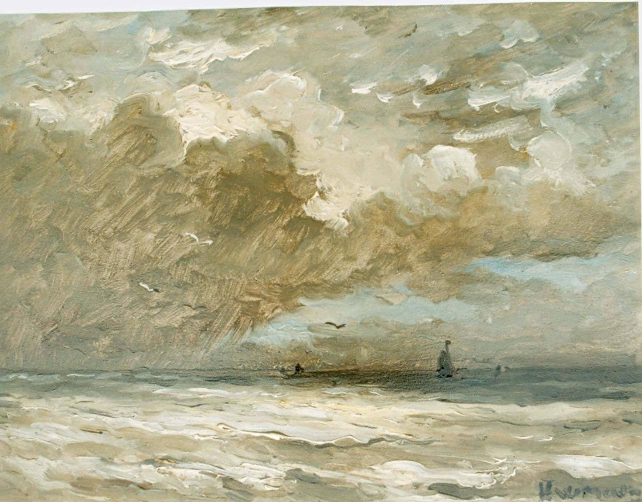 Mesdag H.W.  | Hendrik Willem Mesdag, Sailing boats in a calm, Öl auf Holz 24,7 x 32,0 cm, signed l.r.