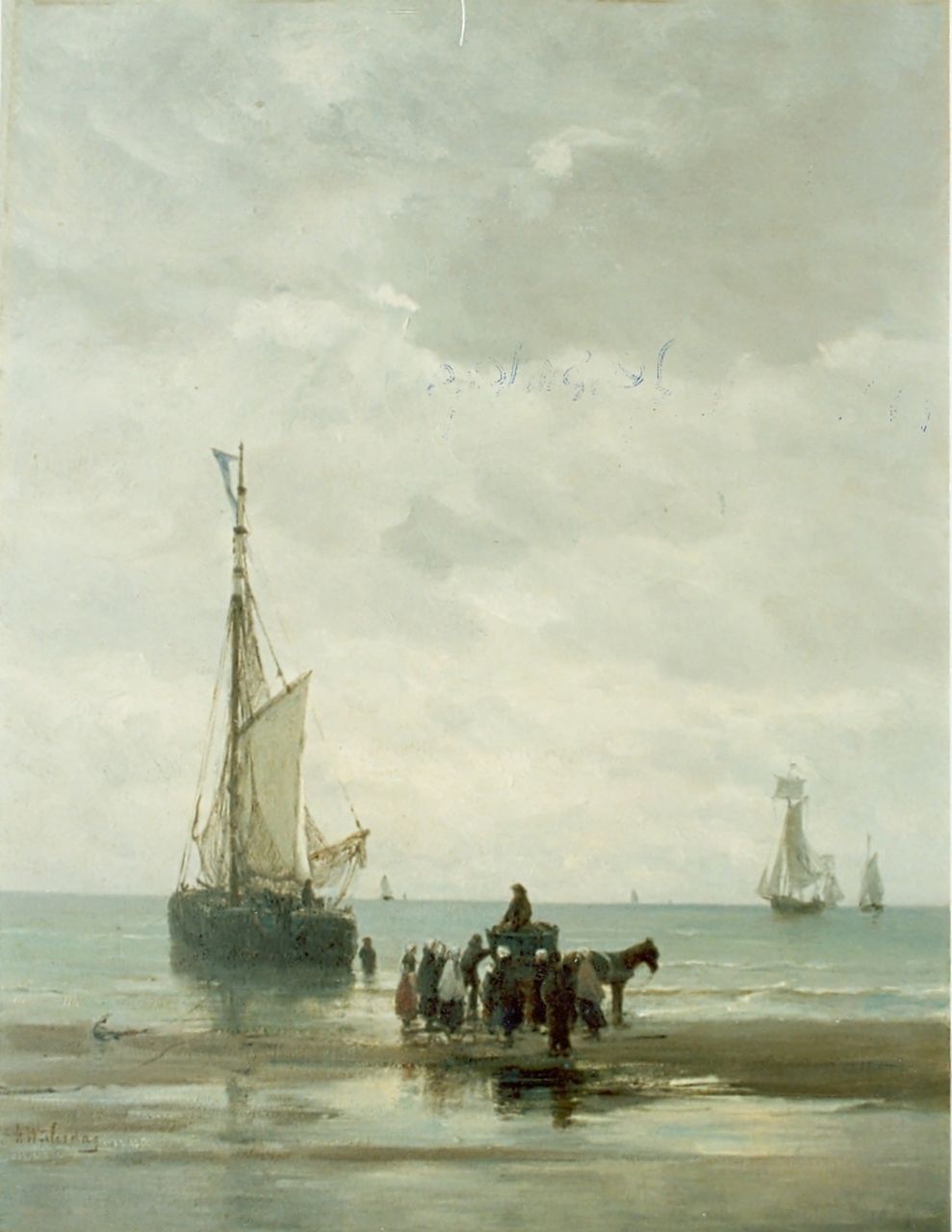 Mesdag H.W.  | Hendrik Willem Mesdag, Anchored boat, Öl auf Holz 53,5 x 40,6 cm, signed l.l.