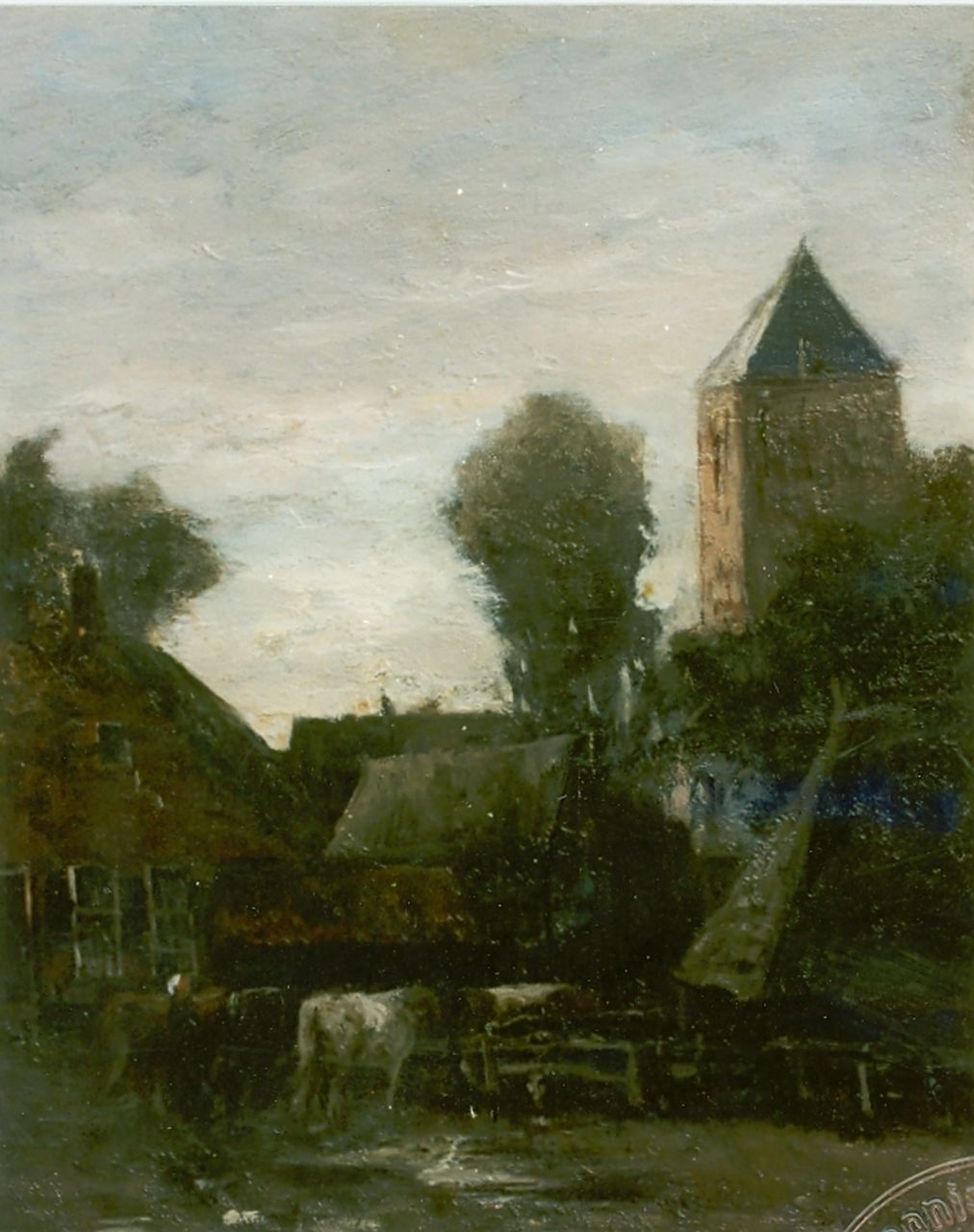 Mesdag H.W.  | Hendrik Willem Mesdag, A village, Öl auf Holz 31,7 x 25,4 cm