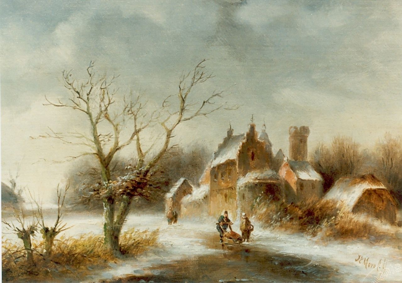 Morel II J.E.  | Jan Evert Morel II, A winter landscape, Öl auf Holz 16,0 x 21,4 cm, signed l.r.