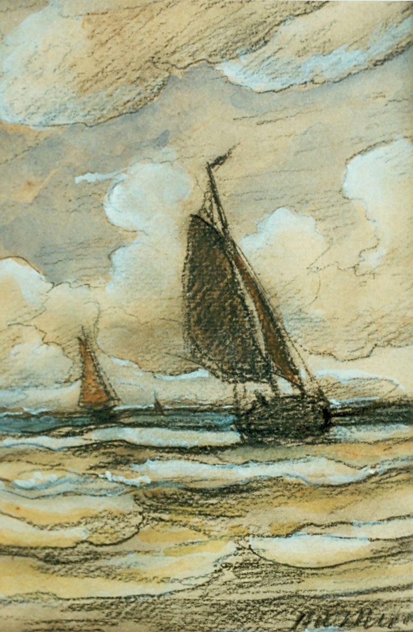 Mesdag H.W.  | Hendrik Willem Mesdag, Boats at sea, Gemischte Technik auf Papier 15,5 x 20,0 cm, signed l.r.