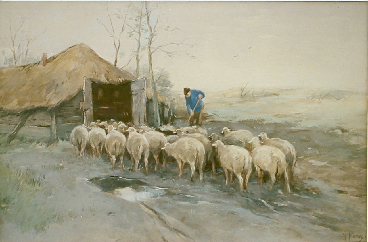 Mauve A.  | Anthonij 'Anton' Mauve, Sheepfold returning, Aquarell auf Papier 38,0 x 56,0 cm, signed l.r.