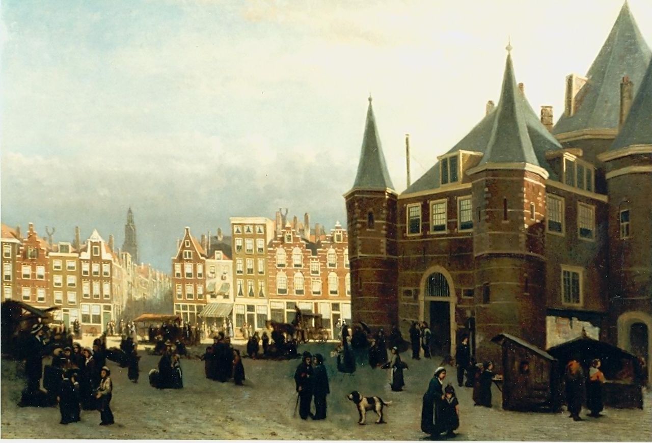 Hulk sr. J.F.  | Johannes Frederik Hulk sr., View of the 'Waag', Amsterdam, Öl auf Leinwand 64,5 x 89,5 cm, signed l.r.