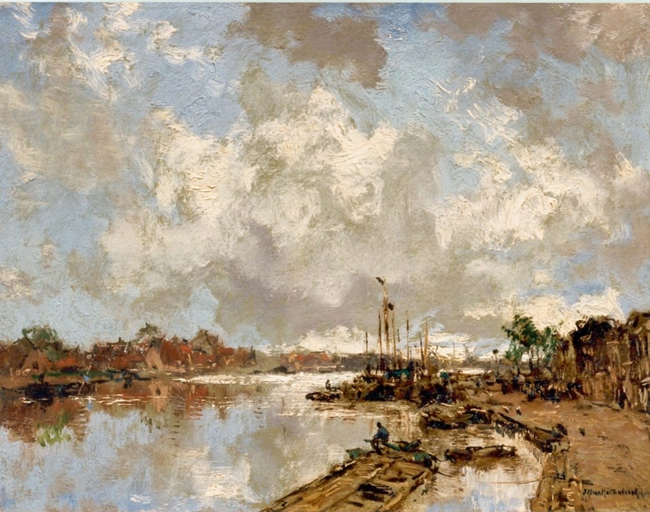 Mastenbroek J.H. van | Johan Hendrik van Mastenbroek, A river landscape, Öl auf Leinwand 26,5 x 34,0 cm, signed l.r. und dated 1919