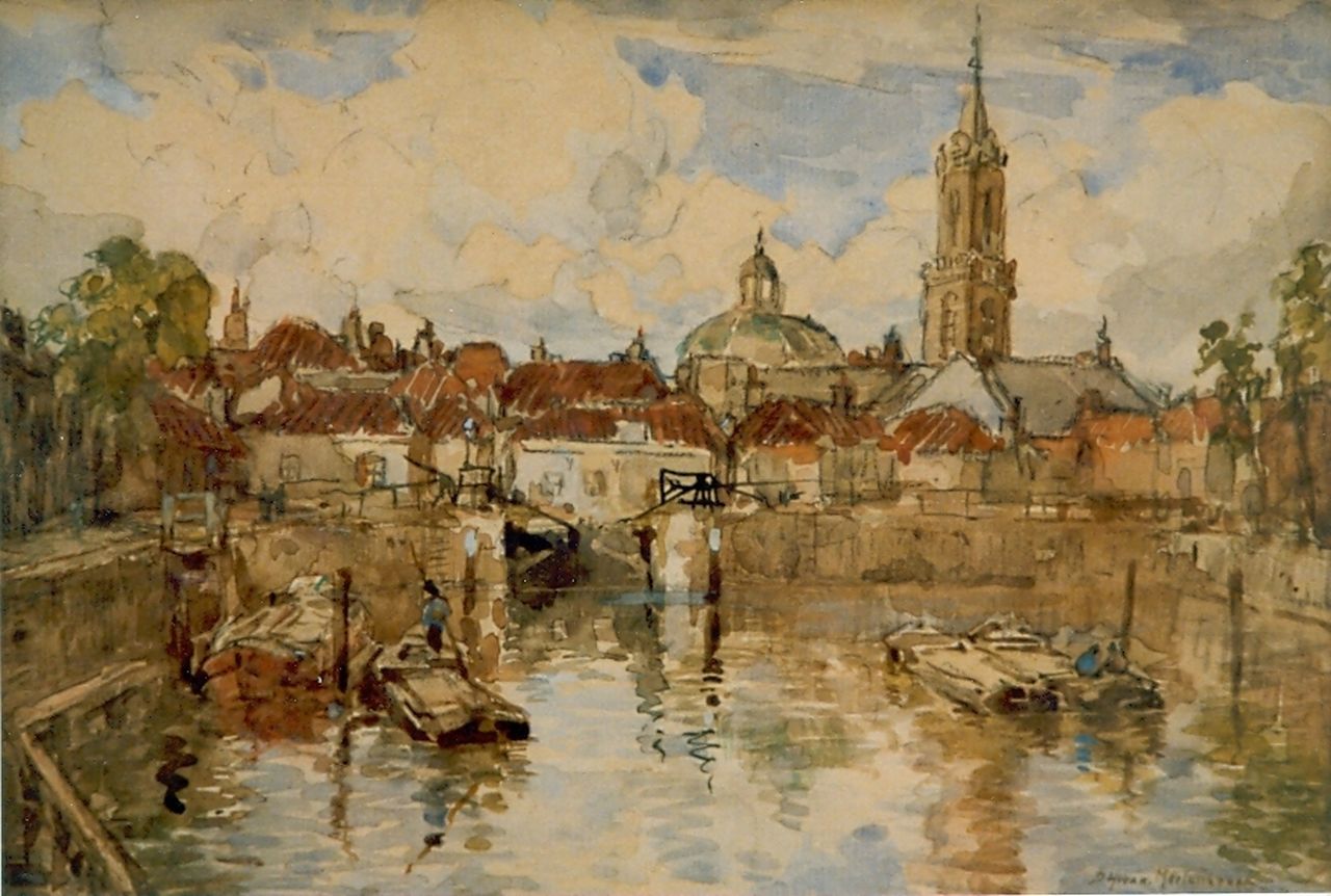 Mastenbroek J.H. van | Johan Hendrik van Mastenbroek, Inland harbour, Aquarell auf Papier 17,5 x 25,0 cm, signed l.r.
