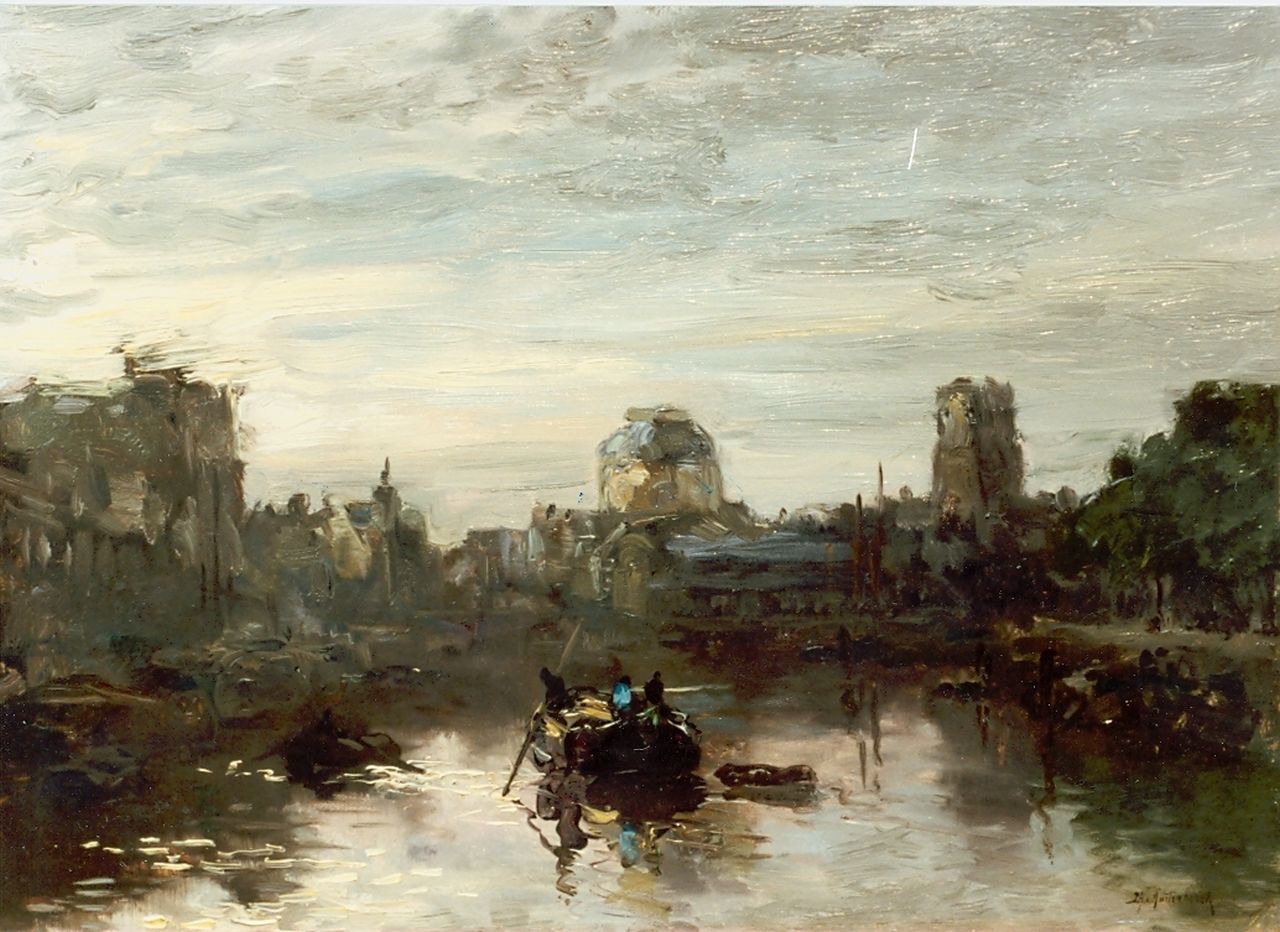 Mastenbroek J.H. van | Johan Hendrik van Mastenbroek, Rotterdam at dusk, Öl auf Leinwand 37,0 x 51,0 cm, signed l.r.