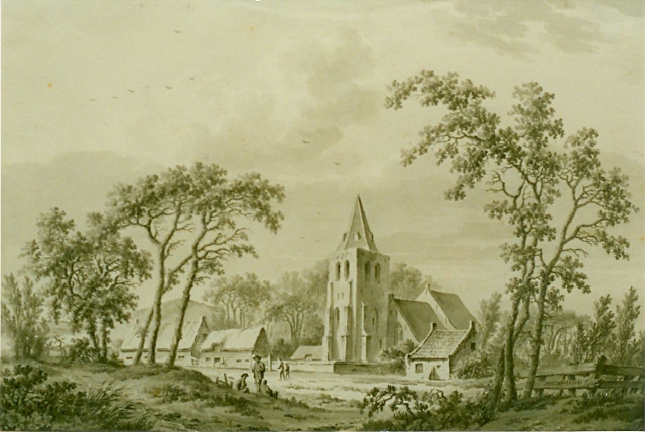 Koekkoek B.C.  | Barend Cornelis Koekkoek, A village, Sepia auf Papier 19,5 x 28,5 cm, signed l.r.