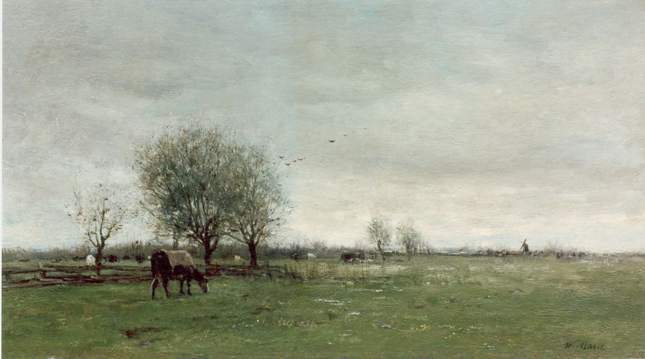 Maris W.  | Willem Maris, Polder landscape, Öl auf Leinwand 23,4 x 42,0 cm, signed l.r.
