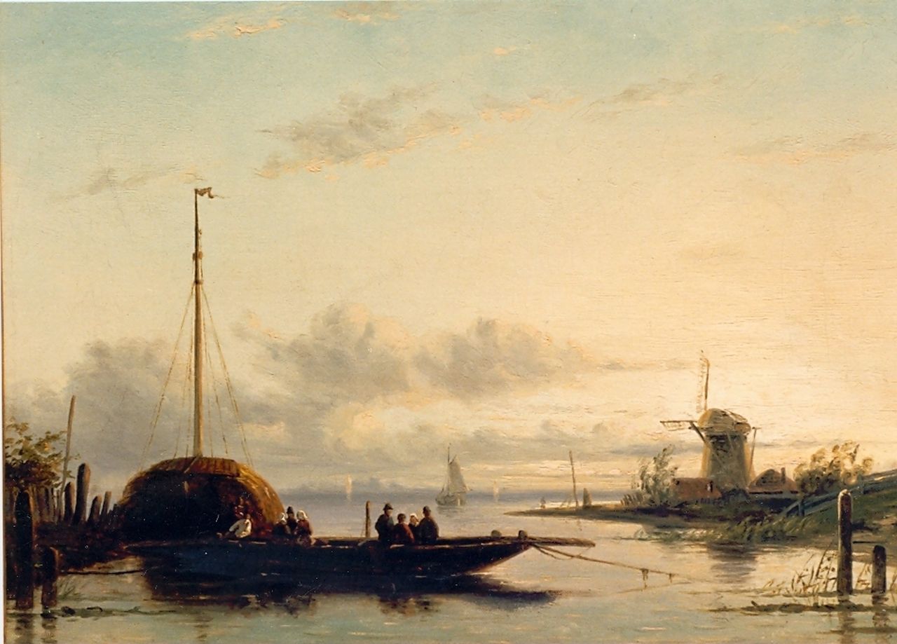 Leickert C.H.J.  | 'Charles' Henri Joseph Leickert, A river landscape at dusk, Öl auf Tafel 30,5 x 50,0 cm, signed l.r.