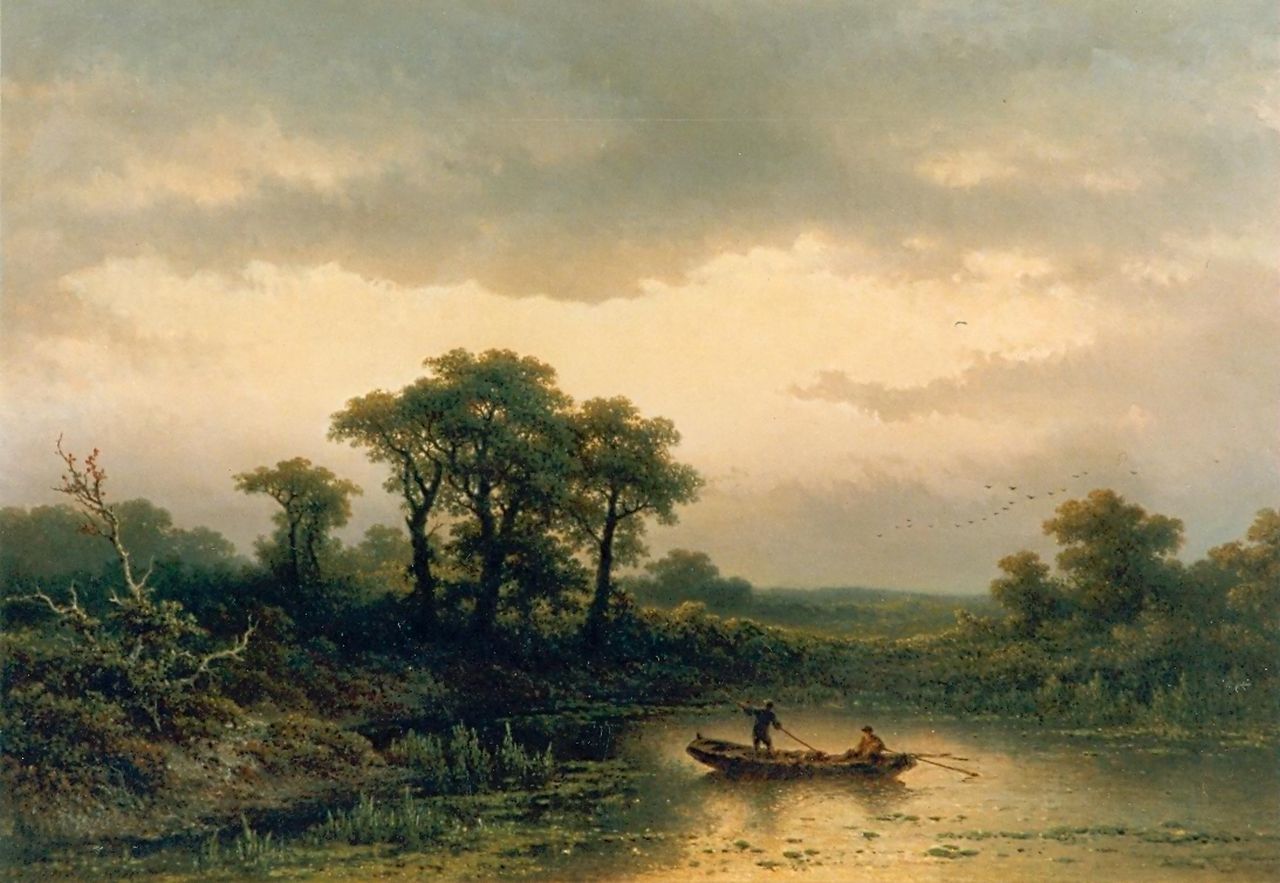Hilverdink J.  | Johannes Hilverdink, A moonlit river landscape, Öl auf Leinwand 66,0 x 95,0 cm, signed l.l. und dated 1884