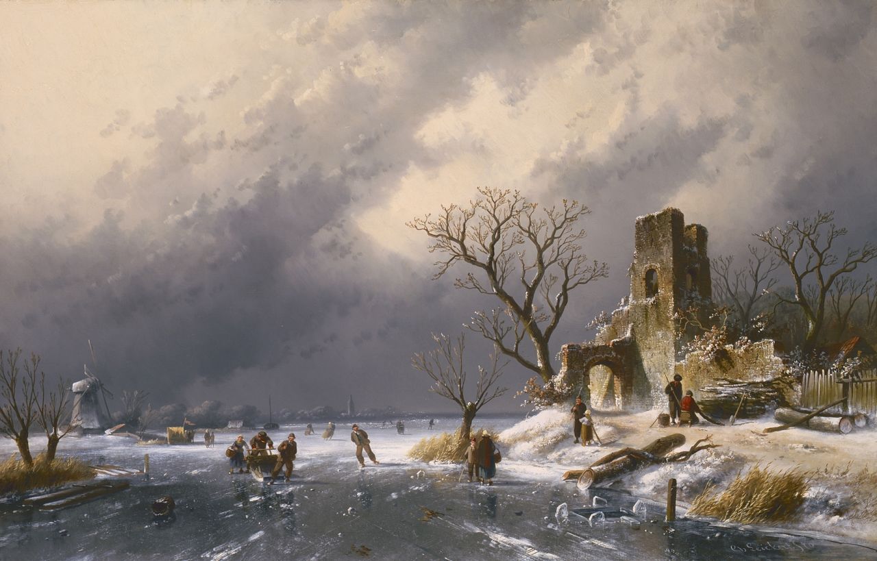 Leickert C.H.J.  | 'Charles' Henri Joseph Leickert, Winter fun, Öl auf Leinwand 62,7 x 98,5 cm, signed l.r.