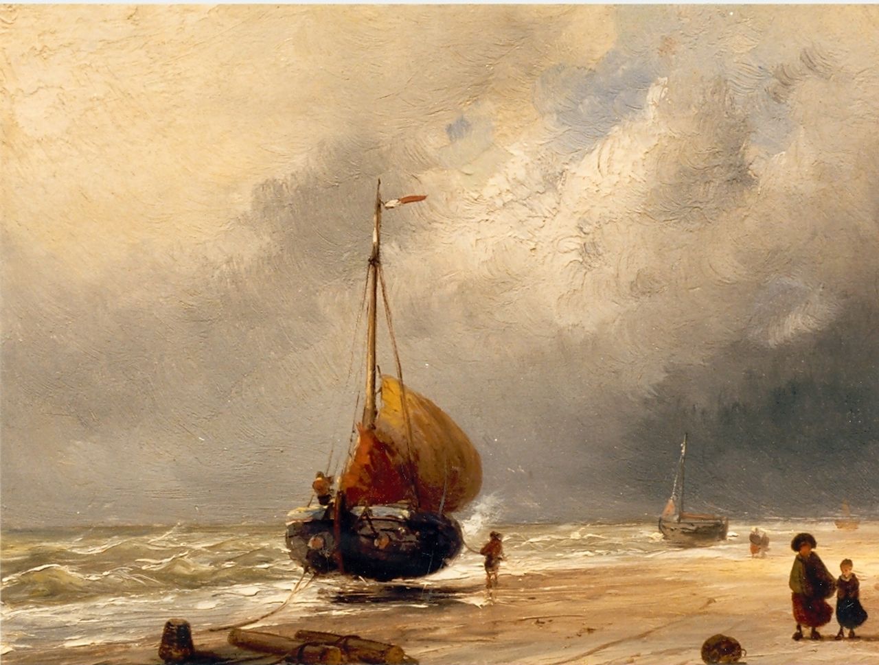 Leickert C.H.J.  | 'Charles' Henri Joseph Leickert, Beached boats, Öl auf Holz 20,6 x 27,1 cm, signed l.r.