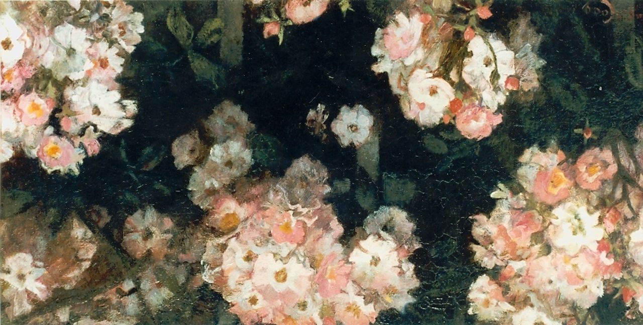 Looy J. van | Jacobus van Looy, Pink flowers, Öl auf Holz 24,7 x 50,2 cm, signed l.l.