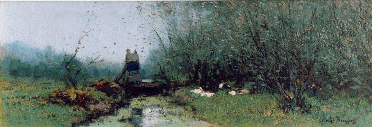 Kuijpers C.  | Cornelis Kuijpers, Ducks in a meadow, Öl auf Leinwand 16,0 x 47,0 cm, signed l.r.