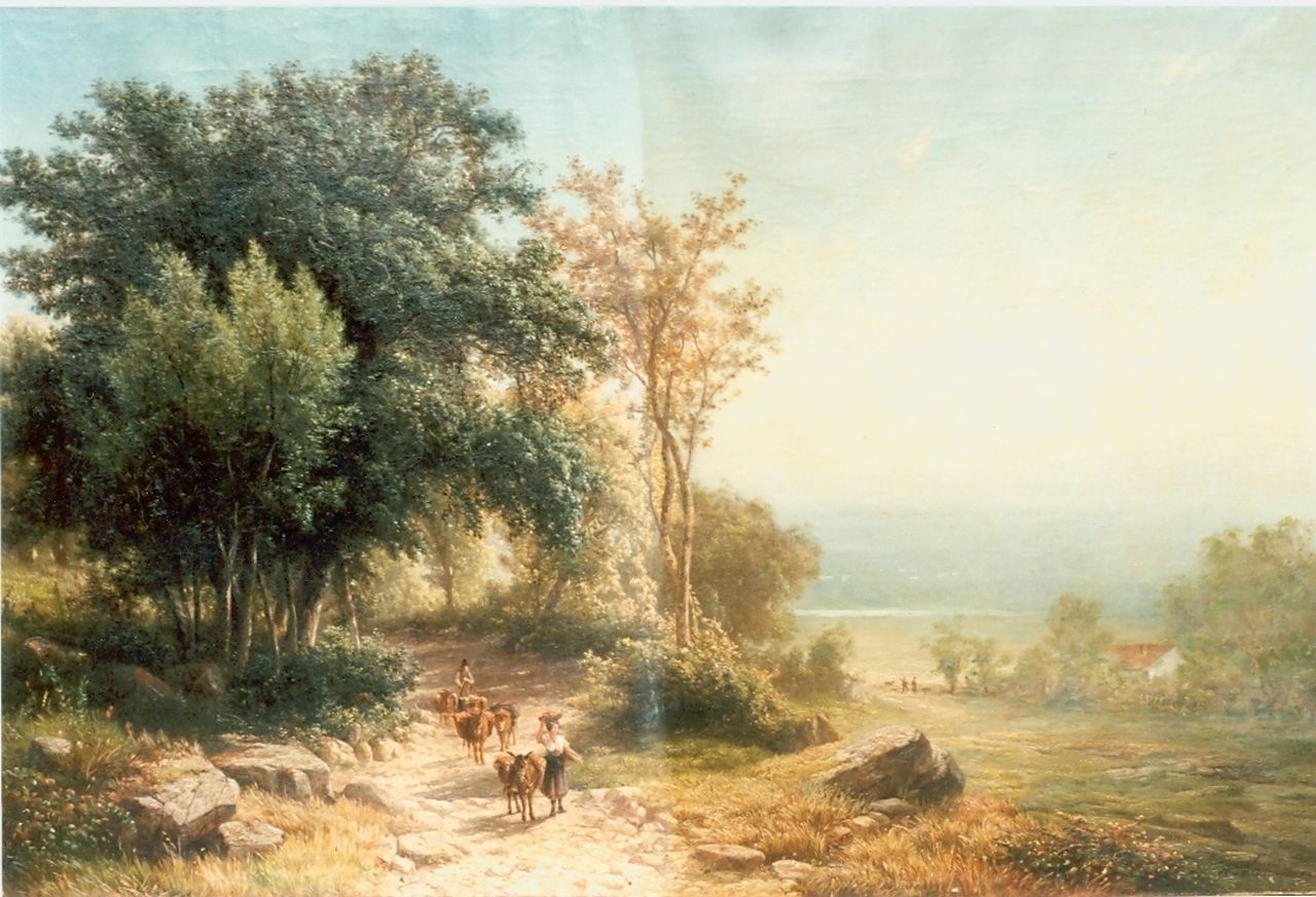 Kruseman van Elten H.D.  | Hendrik Dirk Kruseman van Elten, Travellers in a forest landscape, Öl auf Leinwand 68,6 x 106,0 cm, signed l.r. und dated 1866