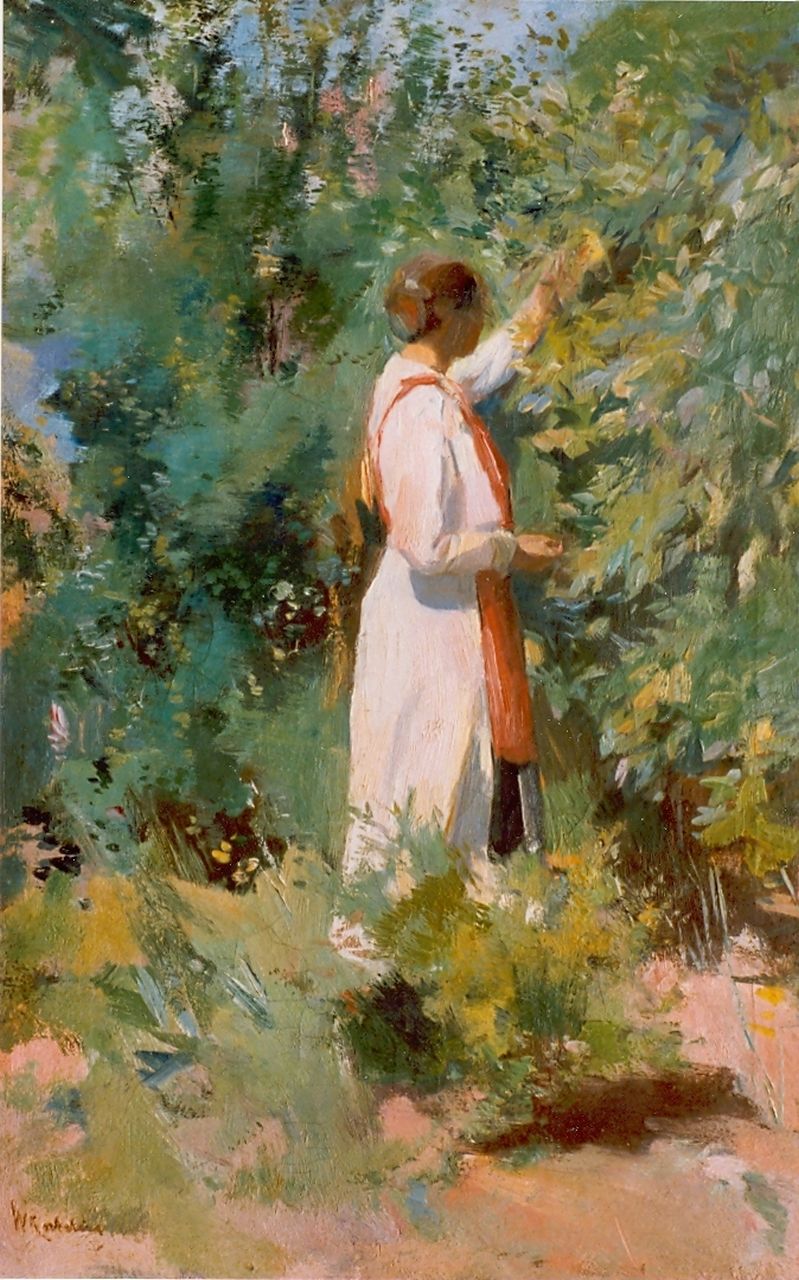 Korteling W.  | Willem Korteling, Young lady at work, Öl auf Leinwand 55,5 x 38,5 cm, signed l.l.