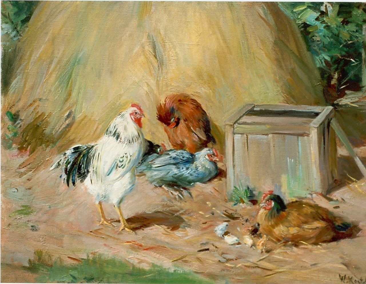 Korteling W.  | Willem Korteling, Chickens on a yard, Öl auf Leinwand 30,7 x 40,2 cm, signed l.r.
