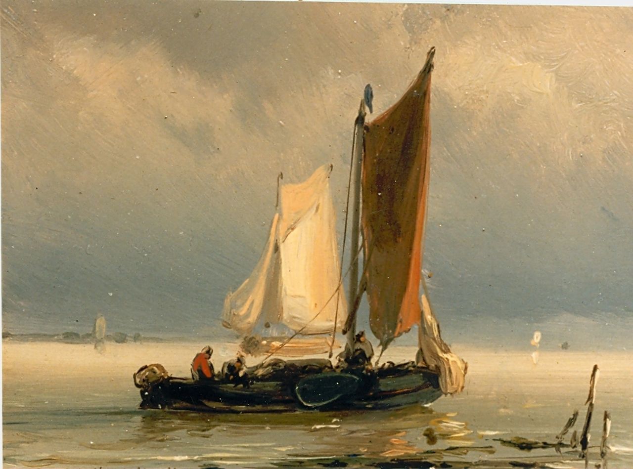 Koekkoek J.H.B.  | Johannes Hermanus Barend 'Jan H.B.' Koekkoek, Sailing boat in a calm, Öl auf Holz 8,3 x 11,0 cm, signed l.l.