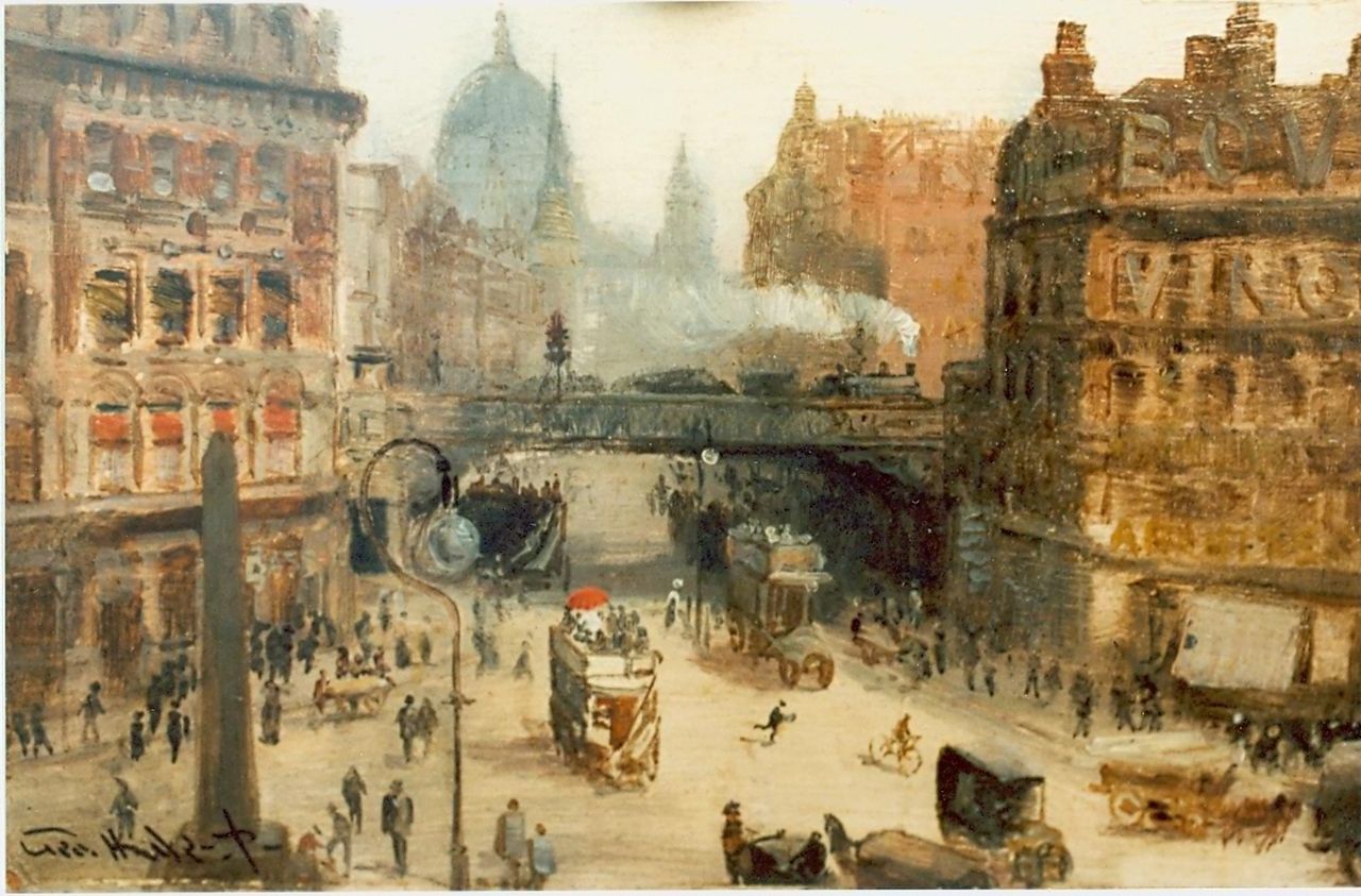 Hyde-Pownall G.  | George Hyde-Pownall, 'Ludgate Circus', Öl auf Holz 15,2 x 23,5 cm, signed l.l.