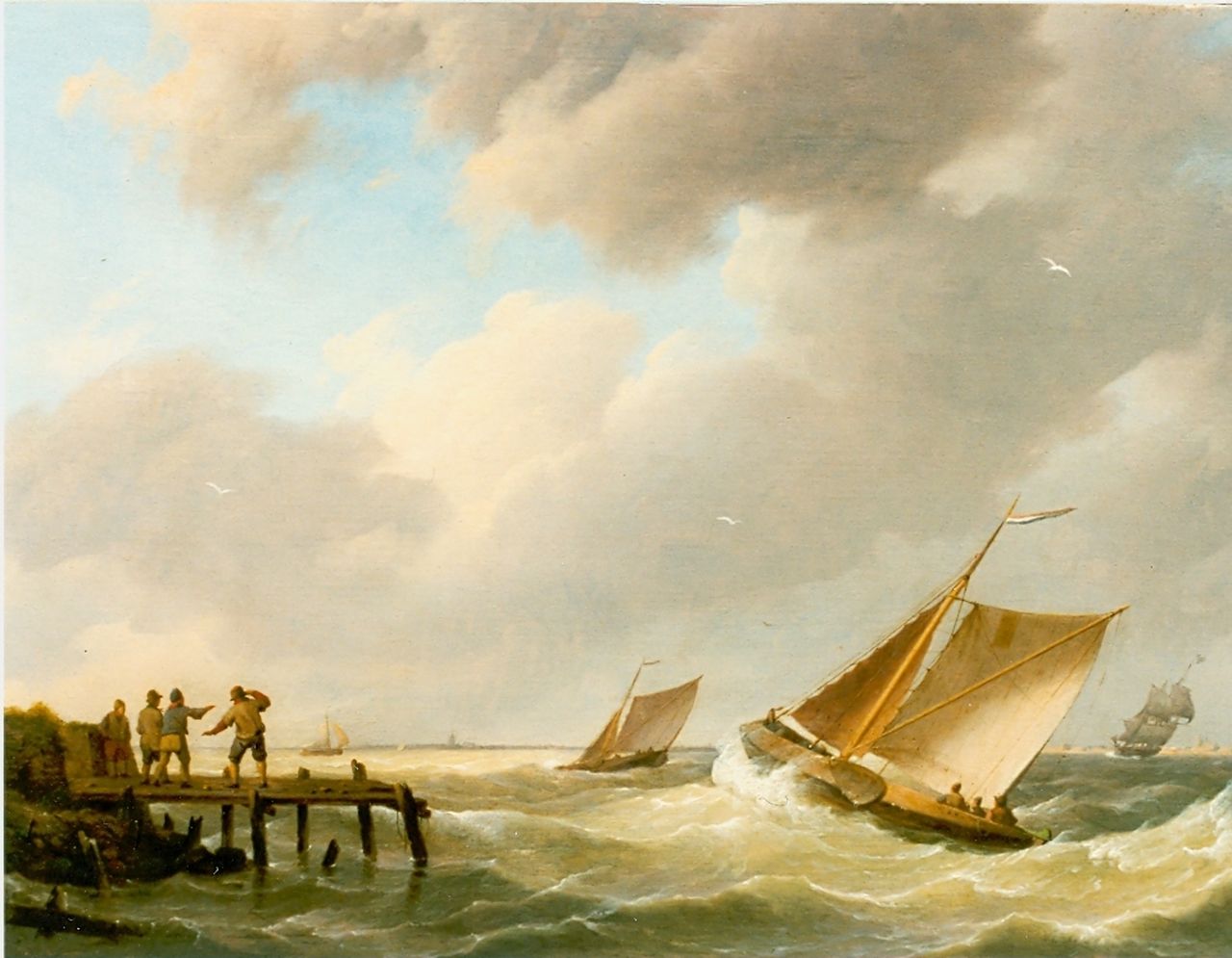 Koekkoek J.H.  | Johannes Hermanus Koekkoek, Sailing boats in choppy waters, Öl auf Holz 20,9 x 29,8 cm, signed l.l.