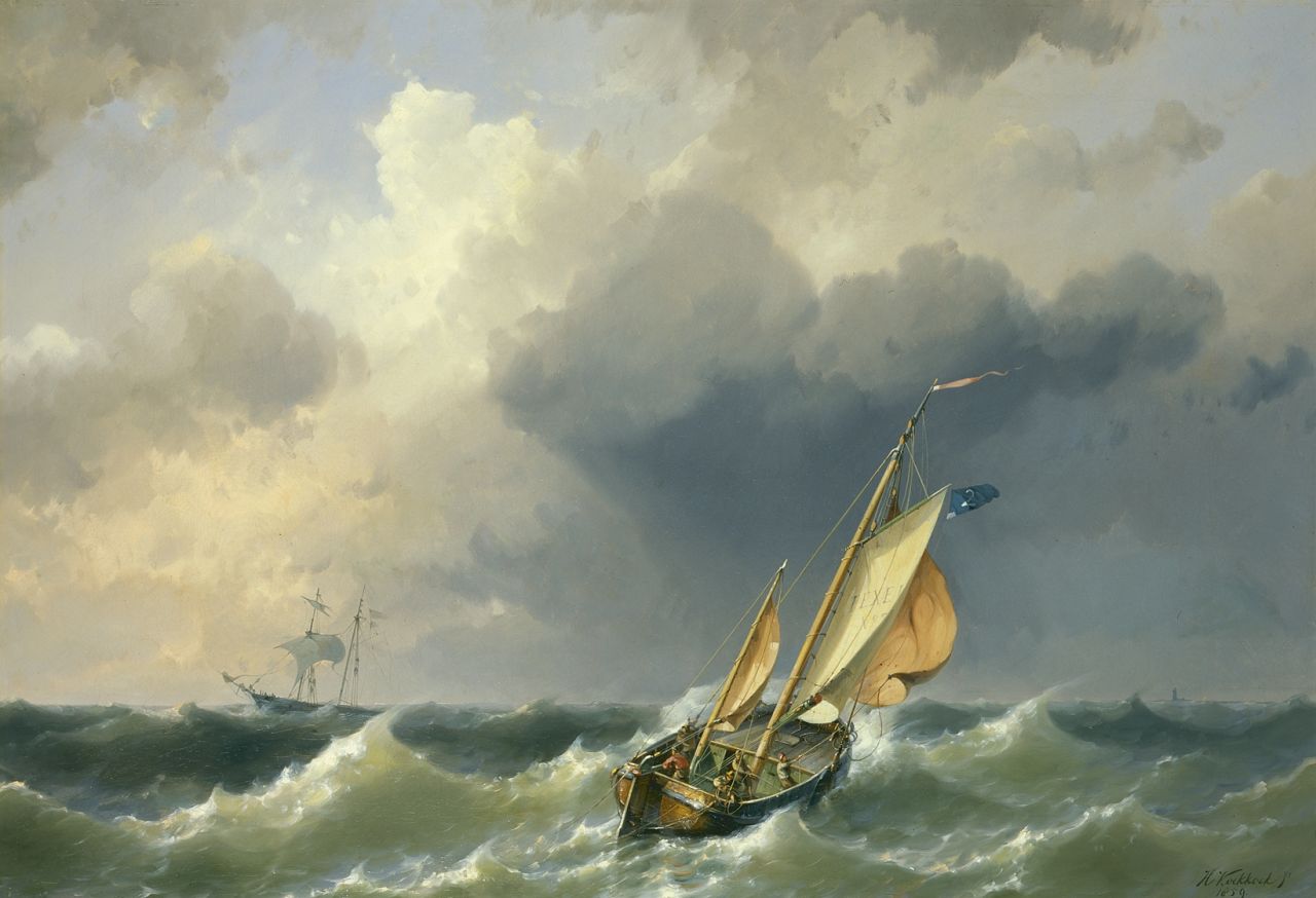 Koekkoek jr. H.  | Hermanus Koekkoek jr., A sailing vessel at sea with Texel in the distance, Öl auf Leinwand 65,2 x 94,7 cm, signed l.r. und dated 1859