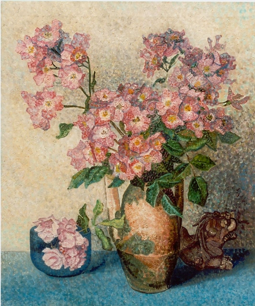 Nieweg J.  | Jakob Nieweg, Pink flowers in a vase, Öl auf Leinwand 59,5 x 50,0 cm, signed l.r.