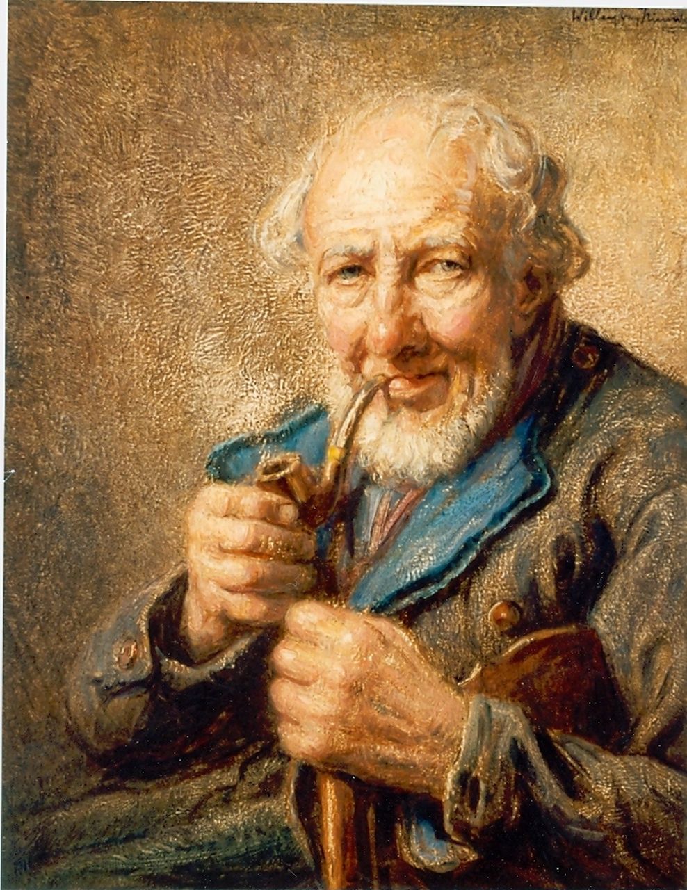 Nieuwenhoven W. van | Willem van Nieuwenhoven, Pipe smoker, Öl auf Leinwand 30,0 x 40,0 cm, signed u.r.