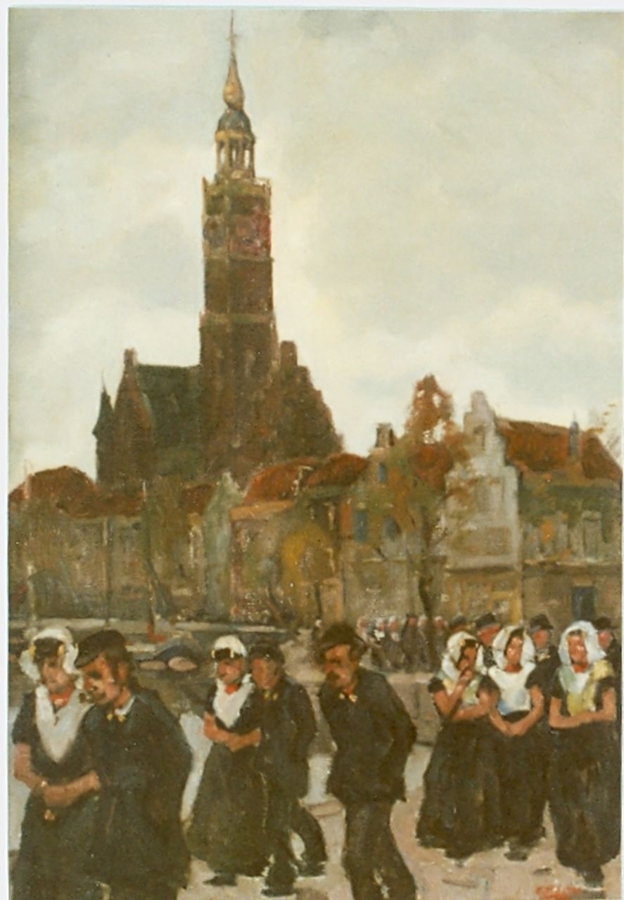 Noltee B.C.  | Bernardus Cornelis 'Cor' Noltee, Church attendance, Veere, Öl auf Leinwand 50,0 x 35,0 cm, signed l.r.