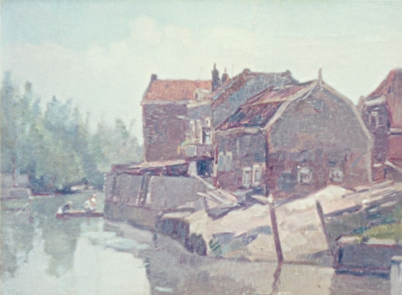 Noltee B.C.  | Bernardus Cornelis 'Cor' Noltee, Houses along a waterway, Öl auf Leinwand