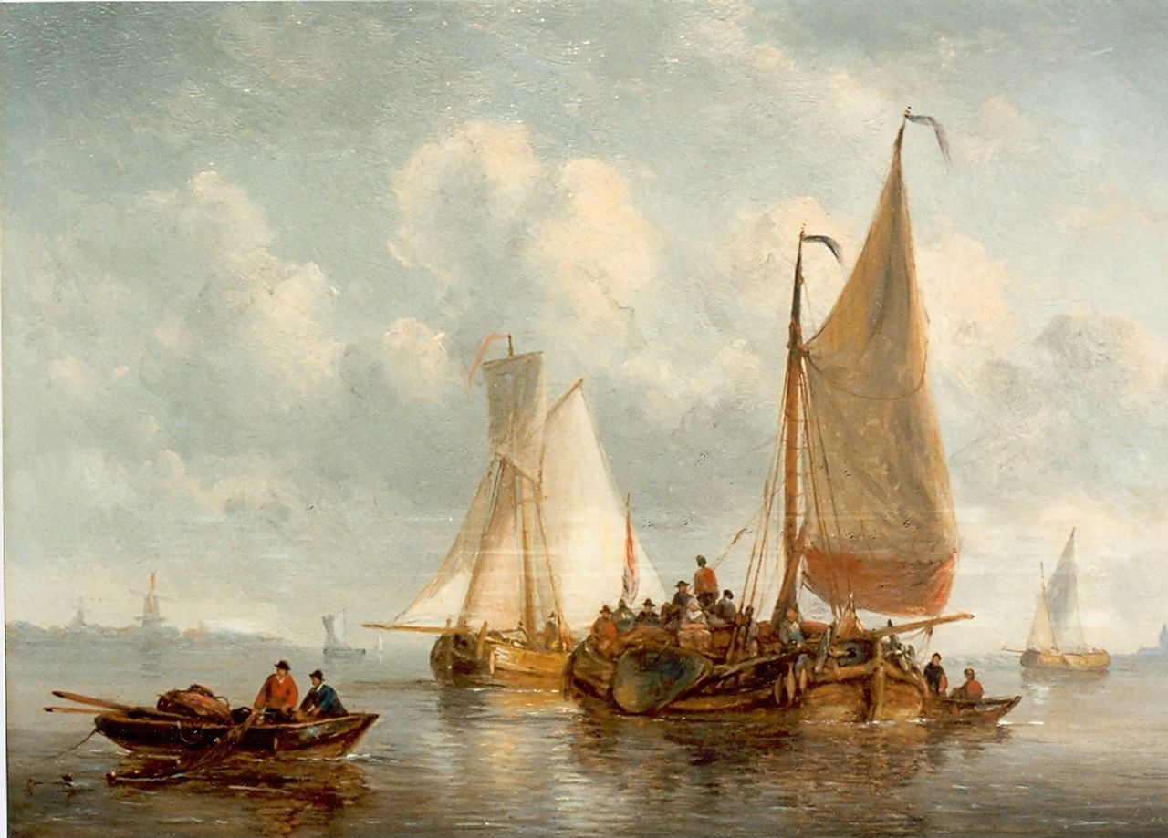 Opdenhoff G.W.  | Witzel 'George Willem' Opdenhoff, Shipping in a calm, Öl auf Holz 20,5 x 28,0 cm, signed l.r.