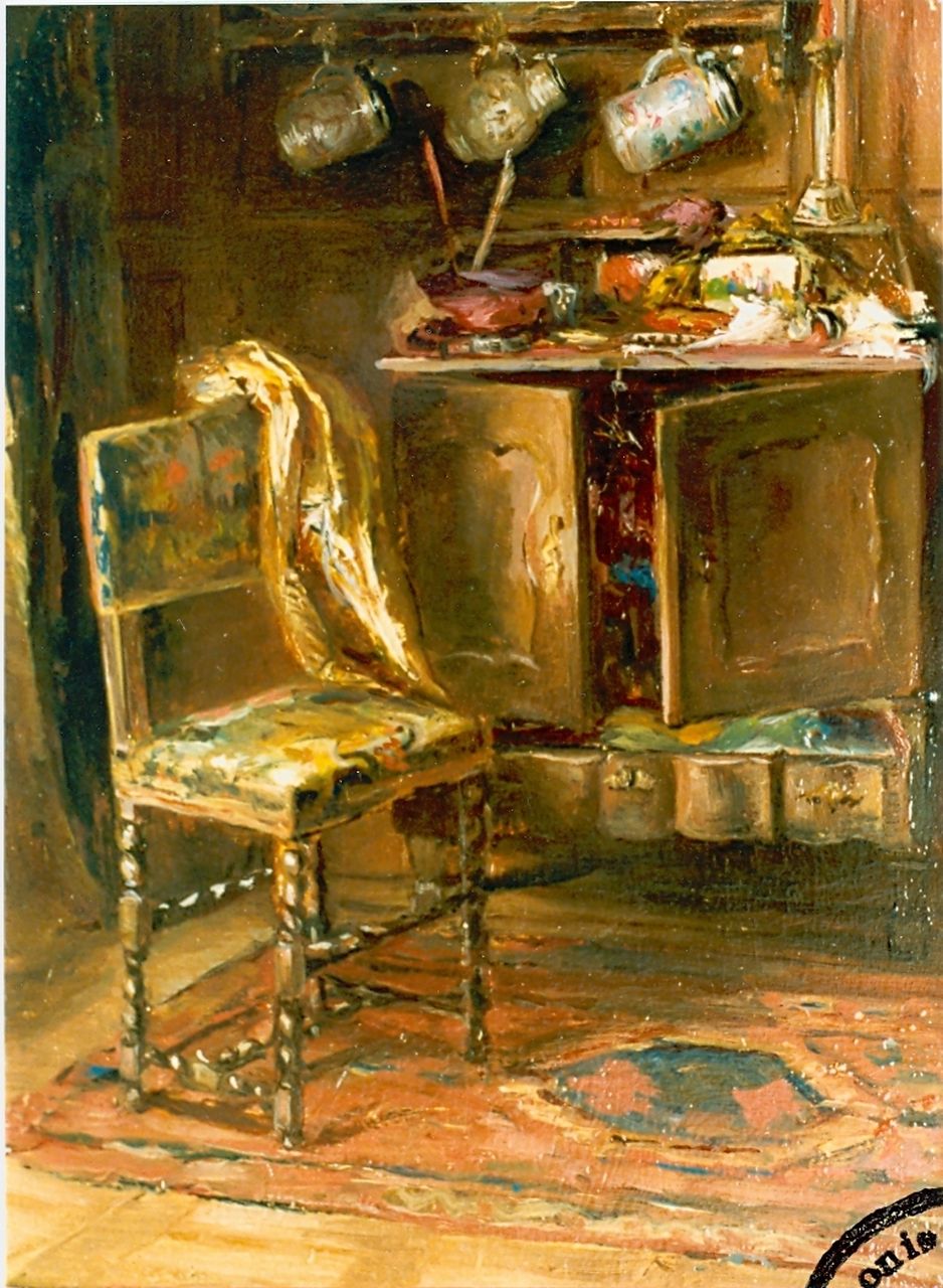Oyens D.  | David Oyens, The painter's studio, Öl auf Tafel 21,0 x 15,5 cm