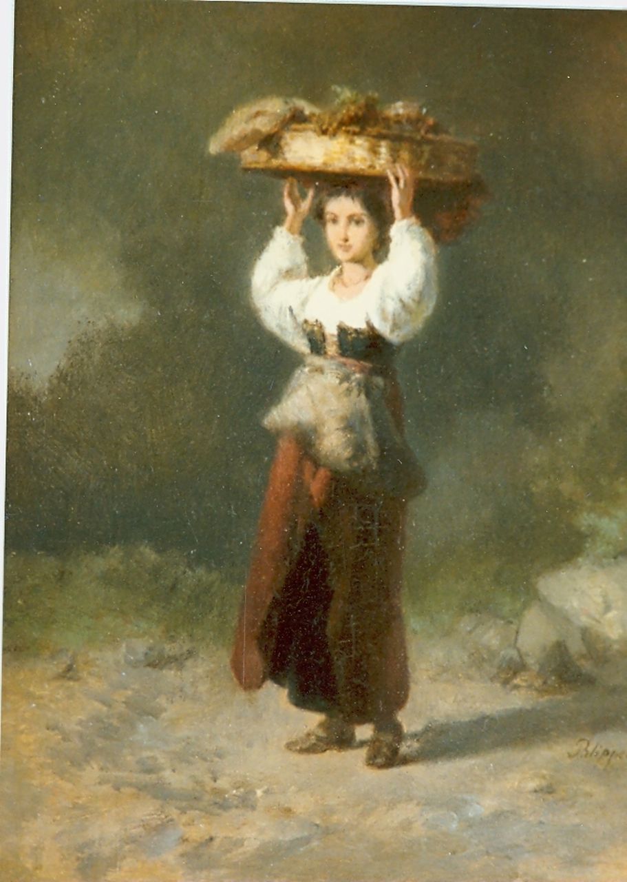 Philippeau K.F.  | Karel Frans 'C.F.' Philippeau, A girl, Öl auf Holz 22,2 x 17,0 cm, signed l.r.
