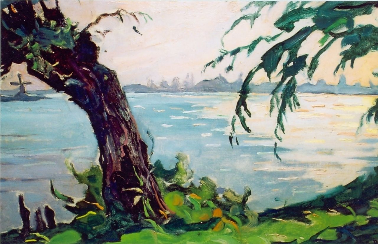 Pieck A.J.  | Adriana Jacoba 'Adri' Pieck, A river landscape, Öl auf Leinwand 37,0 x 56,0 cm